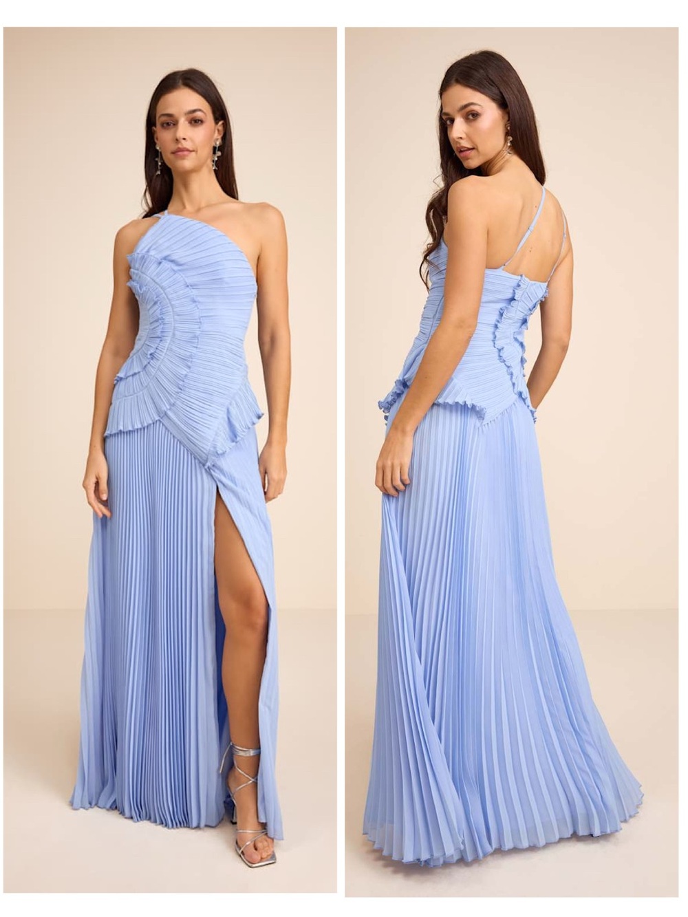 Lulus Magdalene Powder Blue Pleated Asymmetrical Maxi Dress Size Large Formal
